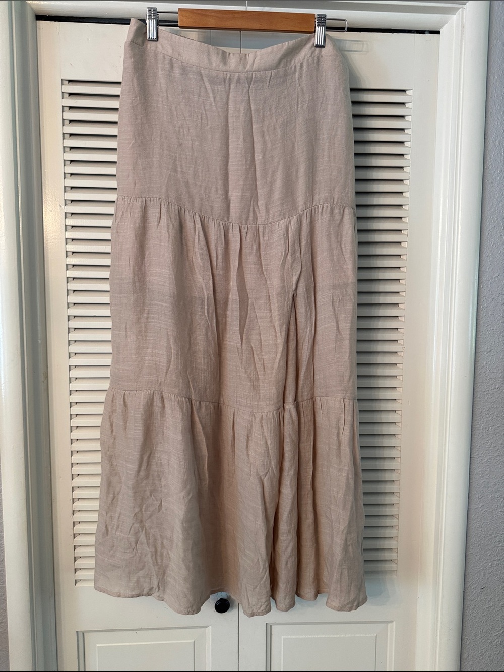 BCX Neutral Tiered Maxi Skirt in Light Beige